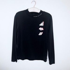 Scotch & Soda Born To Love Mock Neck Long Sleeve Graphic Tee Size Medium